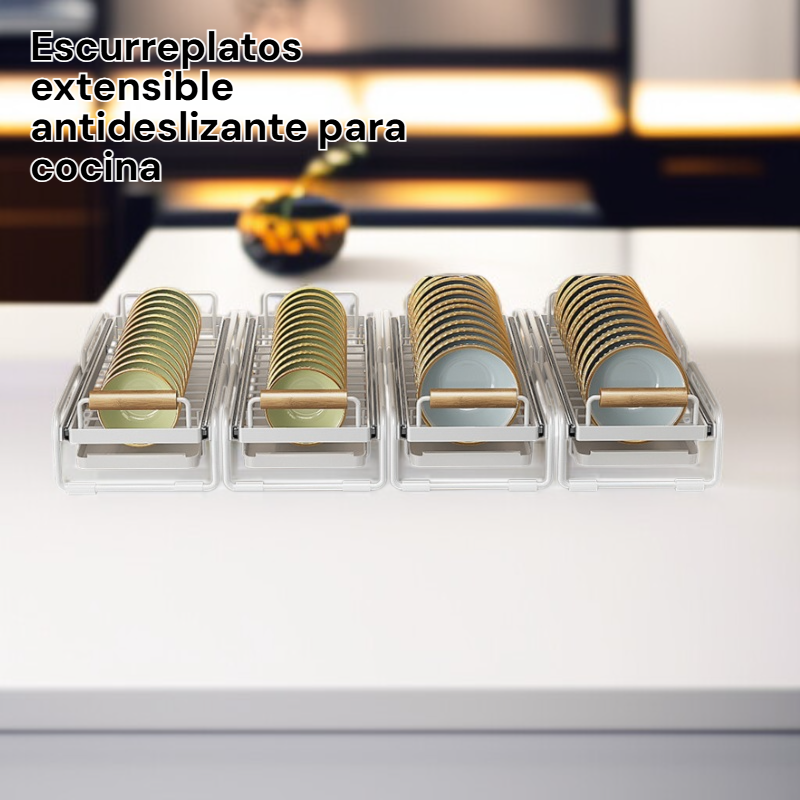 Organizador de platos y tazones de cocina, escurridor ajustable antideslizante