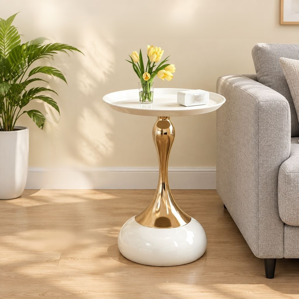 European Wrought Iron Hourglass Side Table Small Round Bedside End Table