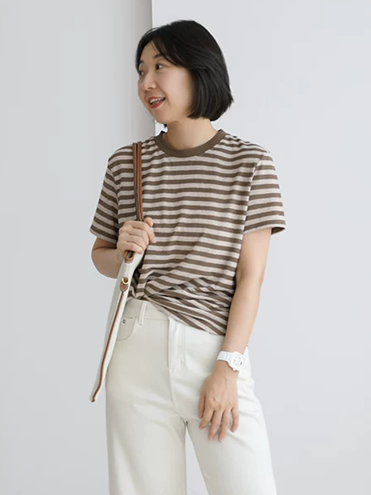 ヴィンテージストライプウォッシュド半袖Tシャツ