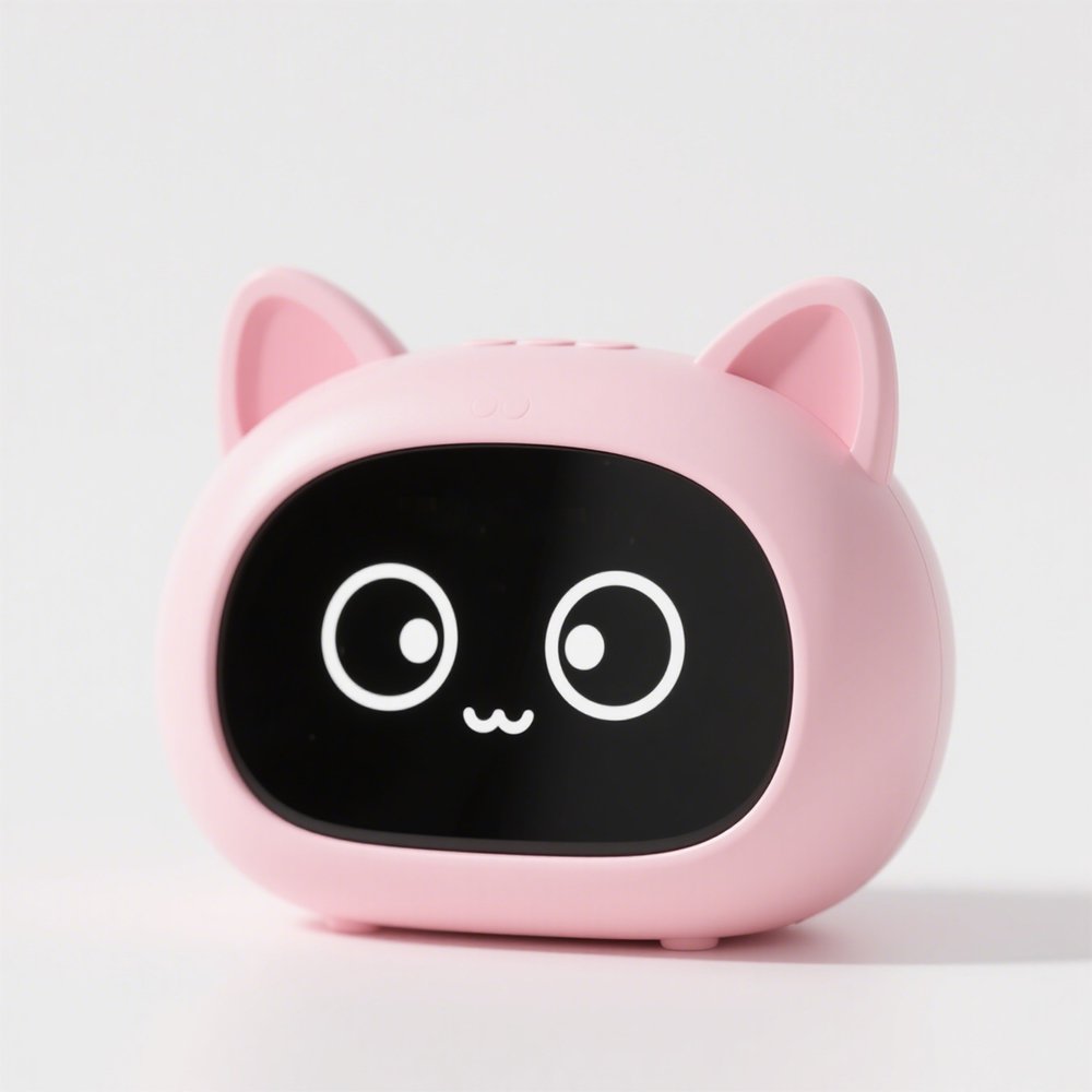 Chytrý hlasový budík s umělou inteligencí na nočním stolku