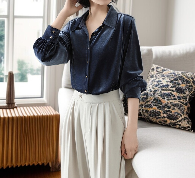 여성 프렌치 벨벳 셔츠 앞면 디자인