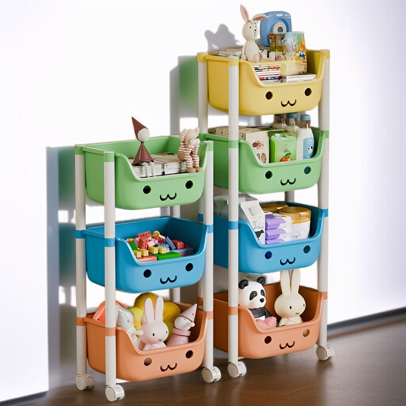 ベビーカー子供のおもちゃの収納ラック床置き多層おもちゃの収納ラックホームモバイルスナック収納本棚
