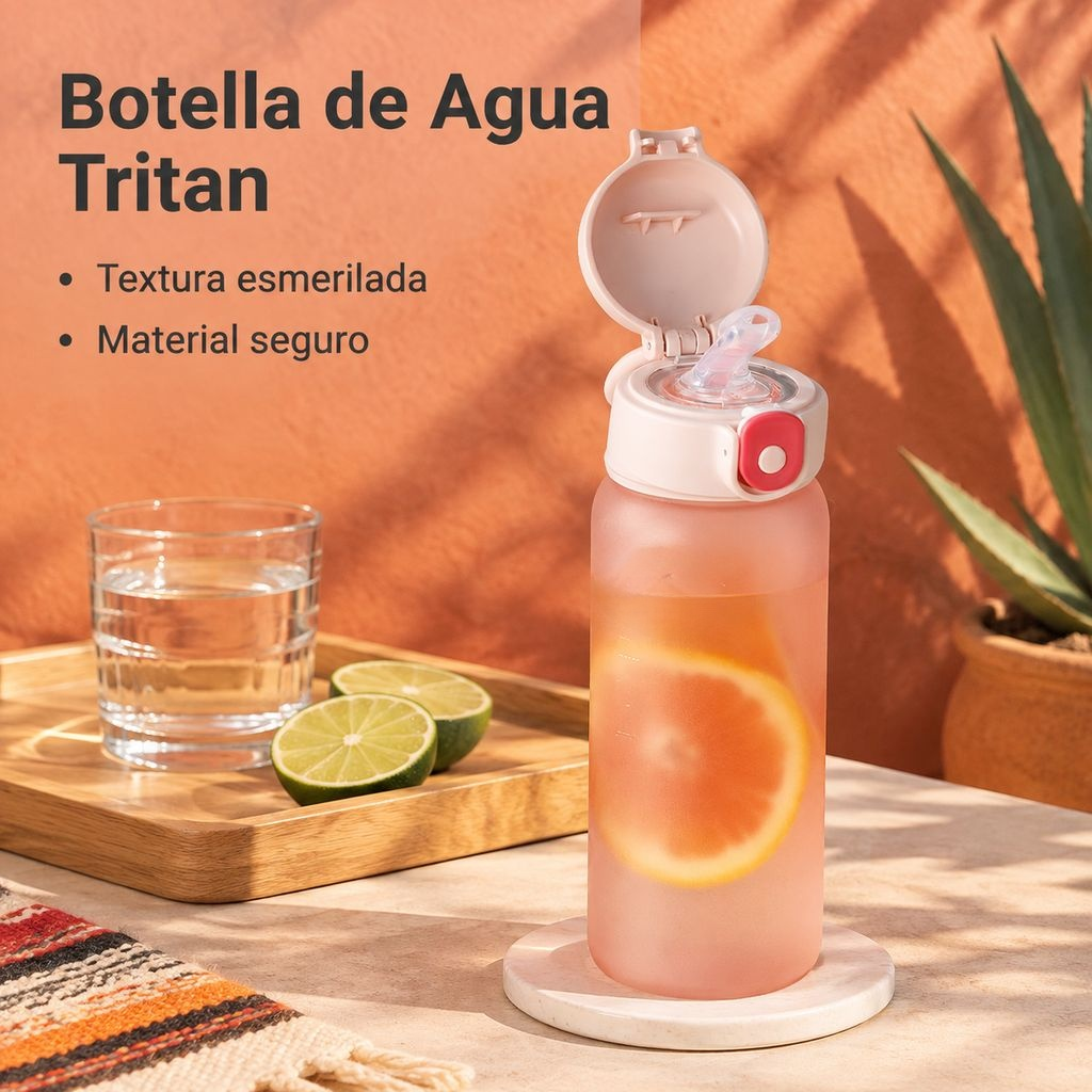 Botella de Agua Tritan con Pajita y Escala Graduada Portátil
