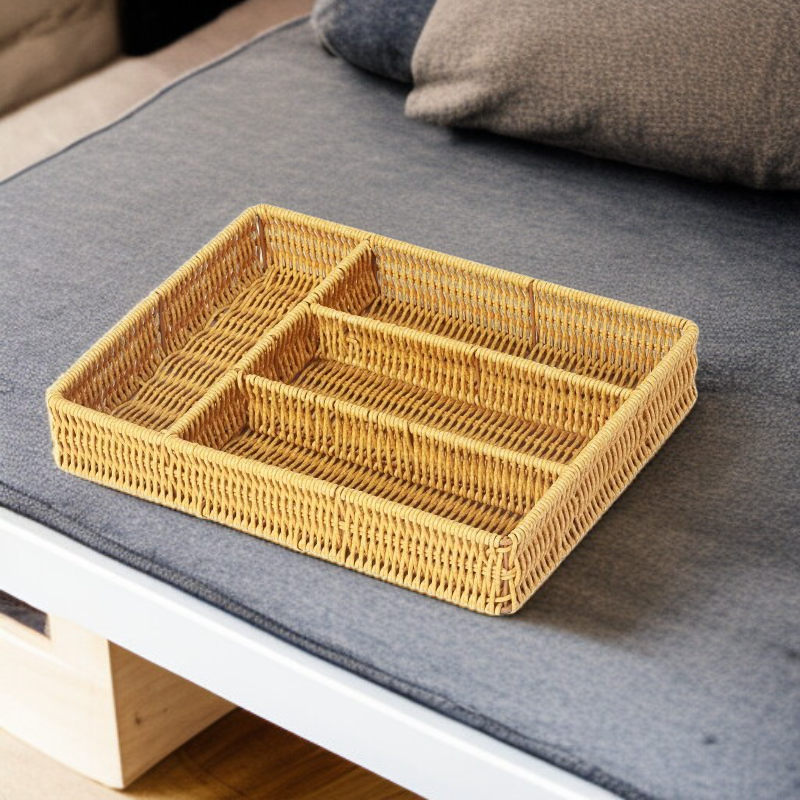 데스크탑 간식 화장품 수납 바구니 라탄 스타일 커피 테이블 수납 바구니 거실 TV 캐비닛