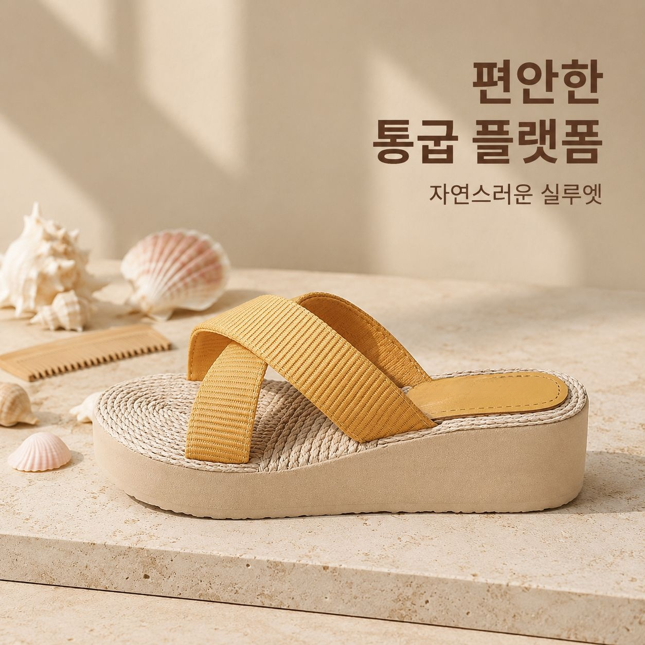 여름 여성용 플랫폼 샌들, 스트로우 위브 디자인