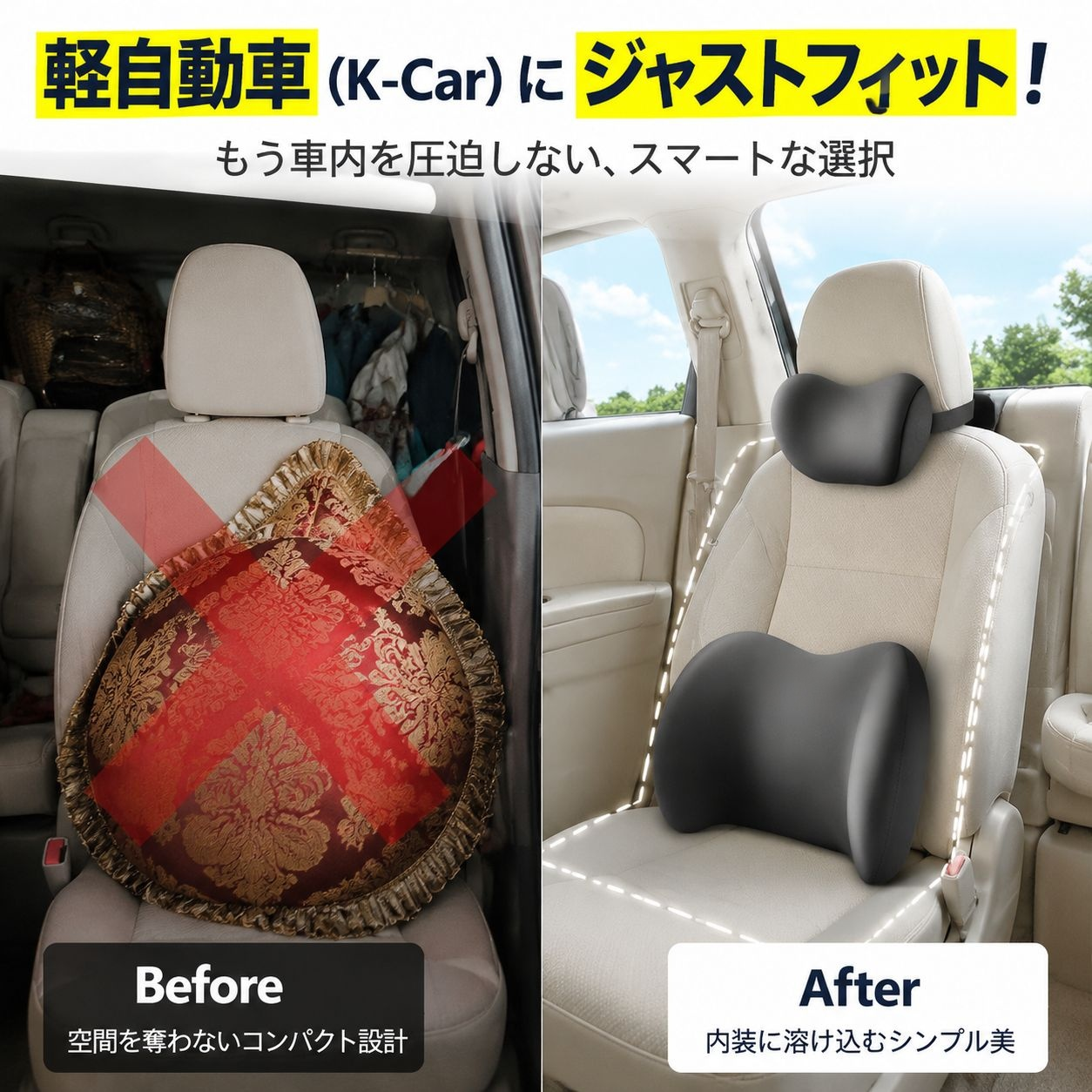 車載シートヘッドピロー 夏用通気性ネックサポーター
