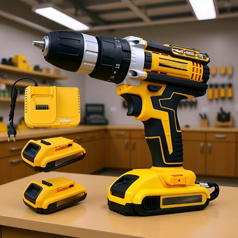 黄色コードレス電動ドリル工具セット