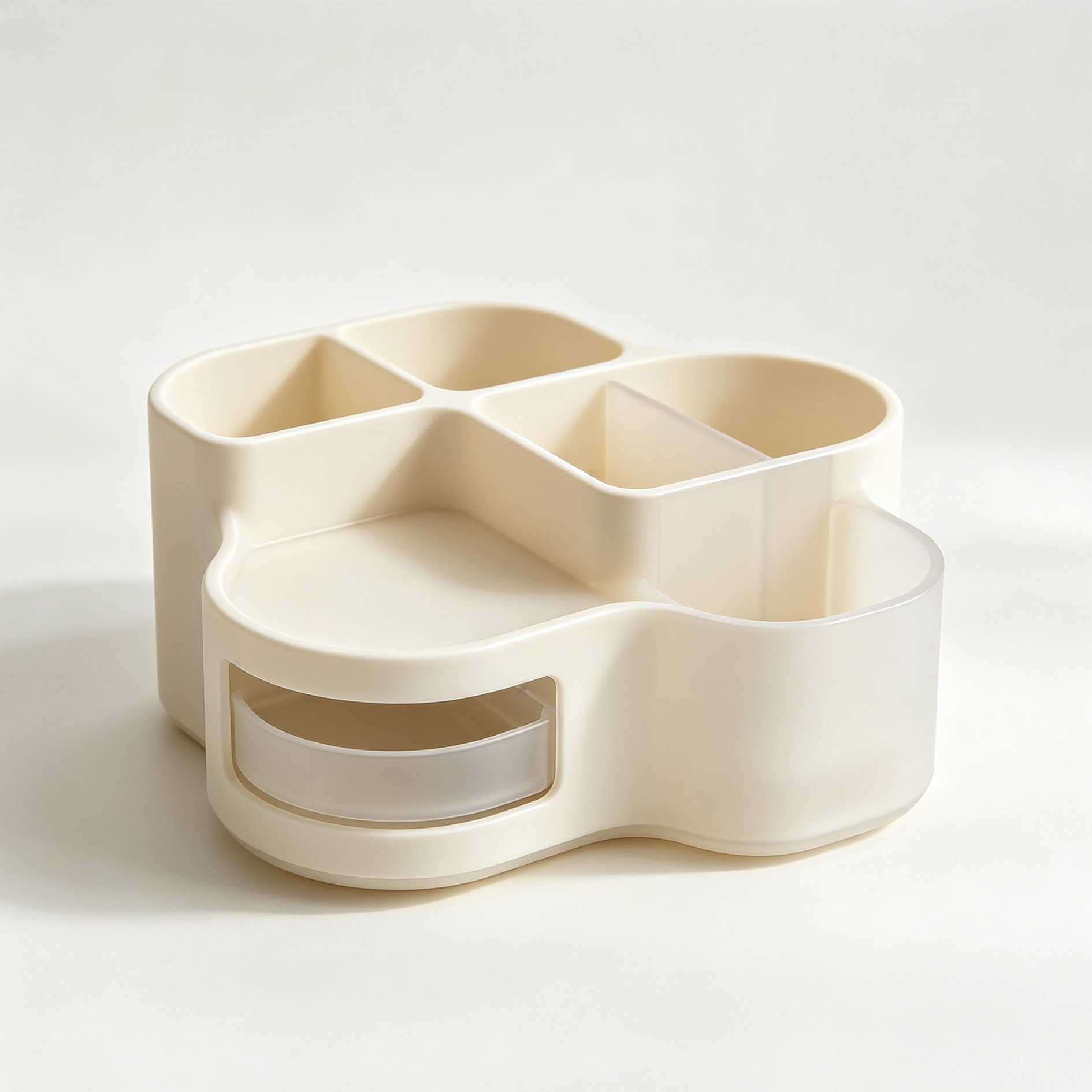Cloud-shaped multi-compartment desktop storage box on office desk
