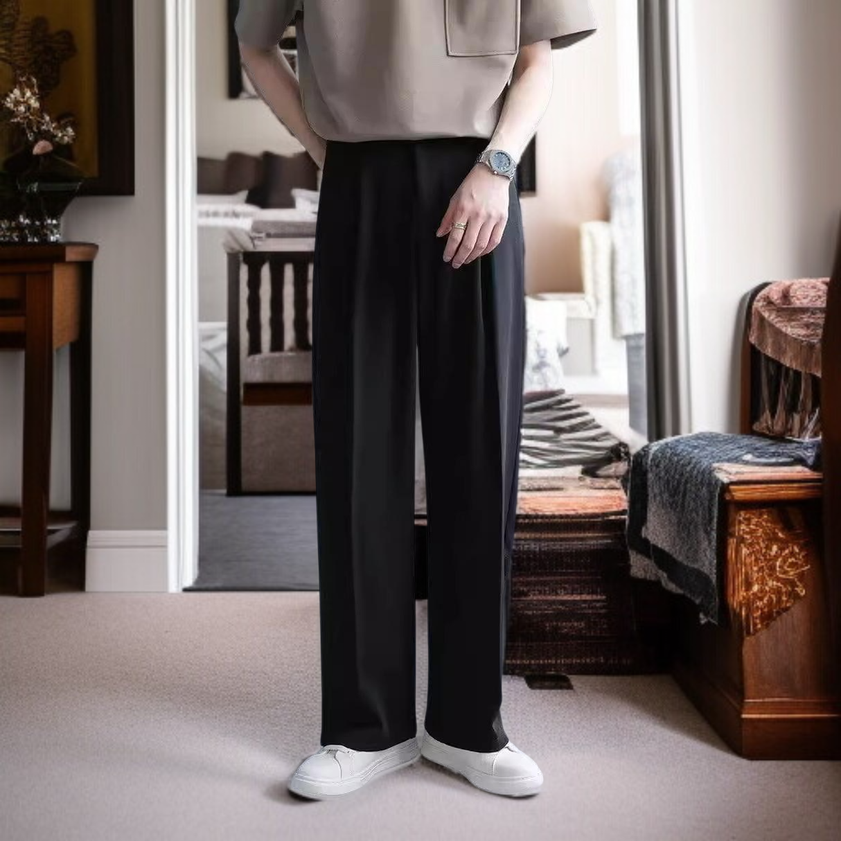 툭툭 캐주얼 정장바지 남성 일자핏 박시 트렌드 스트릿폭풍 남성 정장 바지 봄 패션