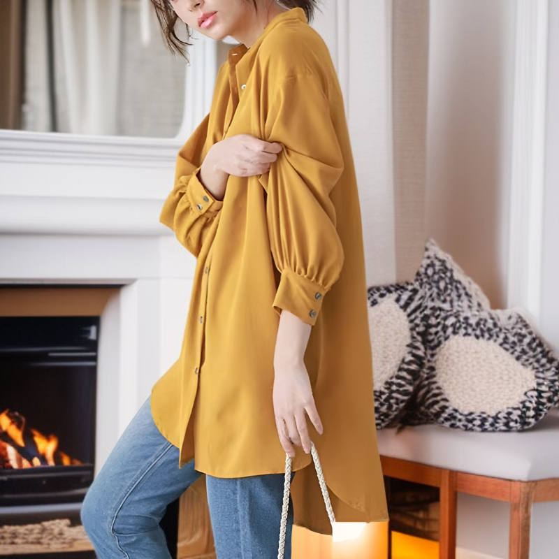 ZANZEAレディースシンプルスタイルイレギュラーVネック長袖シャツ