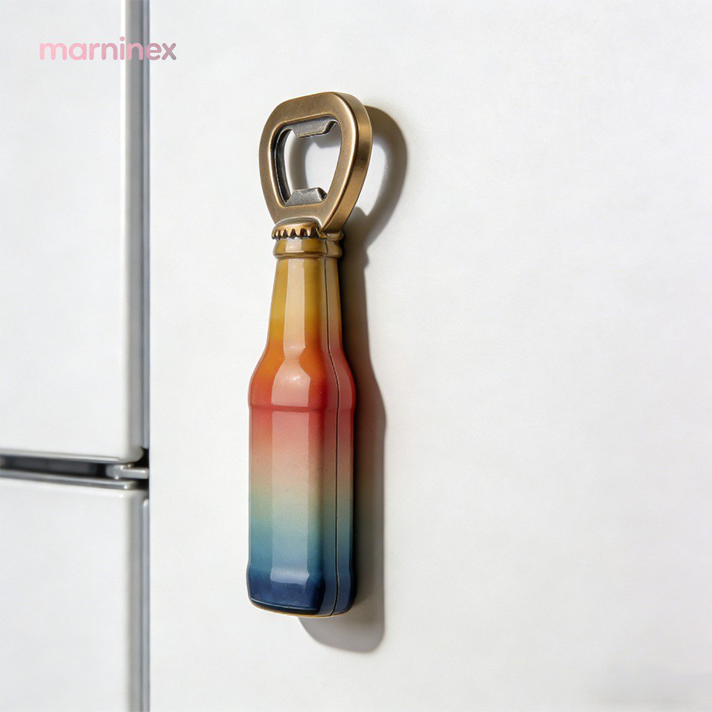 Abridor de botellas magnético creativo en refrigerador