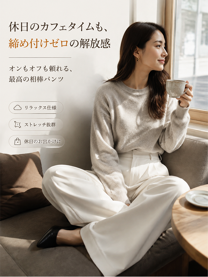 Monolly 着回し抜群 ハイウエスト ワイドパンツ