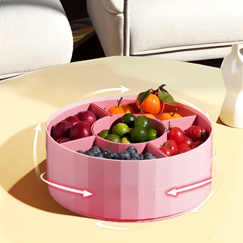 다기능 레드 체크 플라스틱 뚜껑 달린 간식 접시