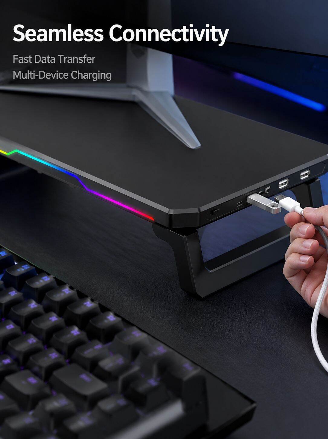 Foldable LED Monitor Riser Stand with USB Data Transfer