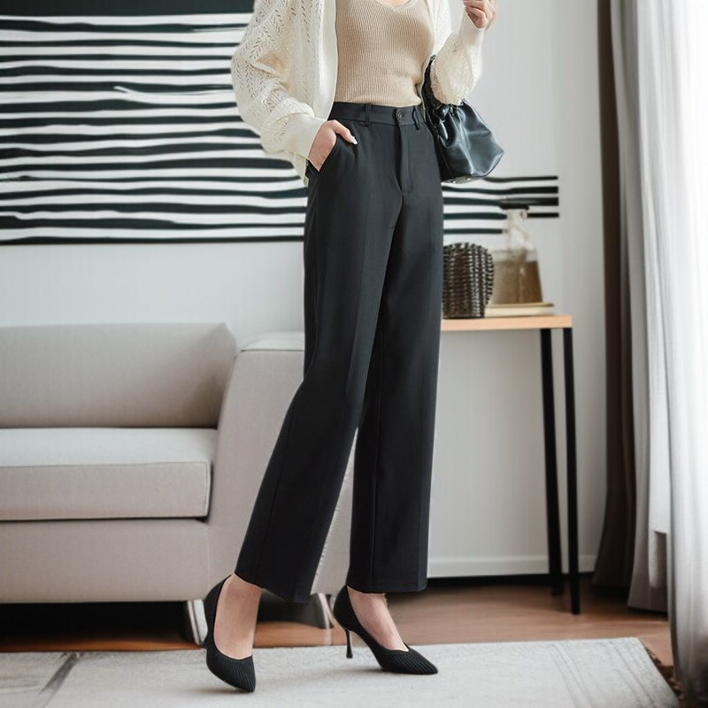 추동 여성 하이웨스트 일자 정장바지 프리미엄 드롭 정장 블랙 작업바지 패션 슬림 정장바지녀