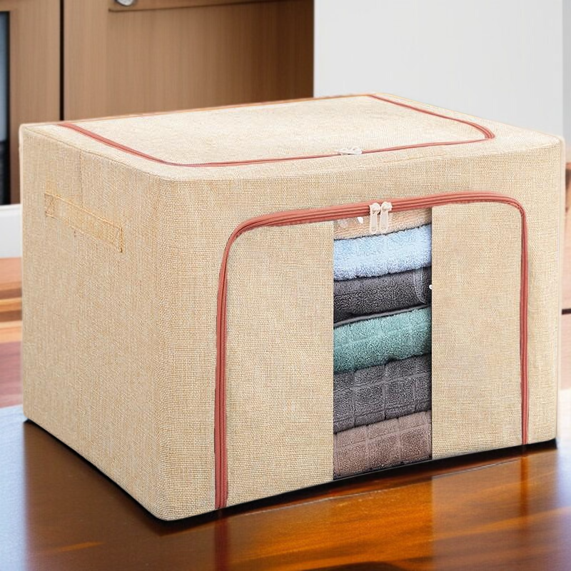 Foldable Double Window Cotton Linen Steel Frame Clothing Storage Box