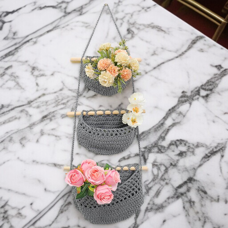 수공 짜임 다층 망태기 수납