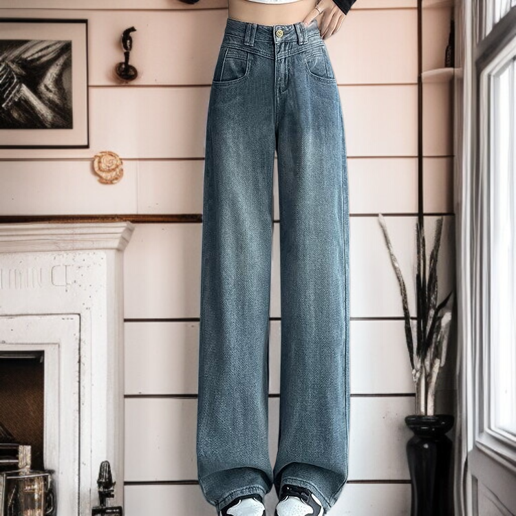 하이웨스트 슬림 와이드 팬츠 일자핏 데님 팬츠 여자 별 와이드 팬츠