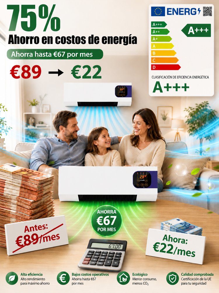 Climatizador Portátil Sin Instalación | Frío en 30s, Ahorra 75% de Luz | 4 en 1