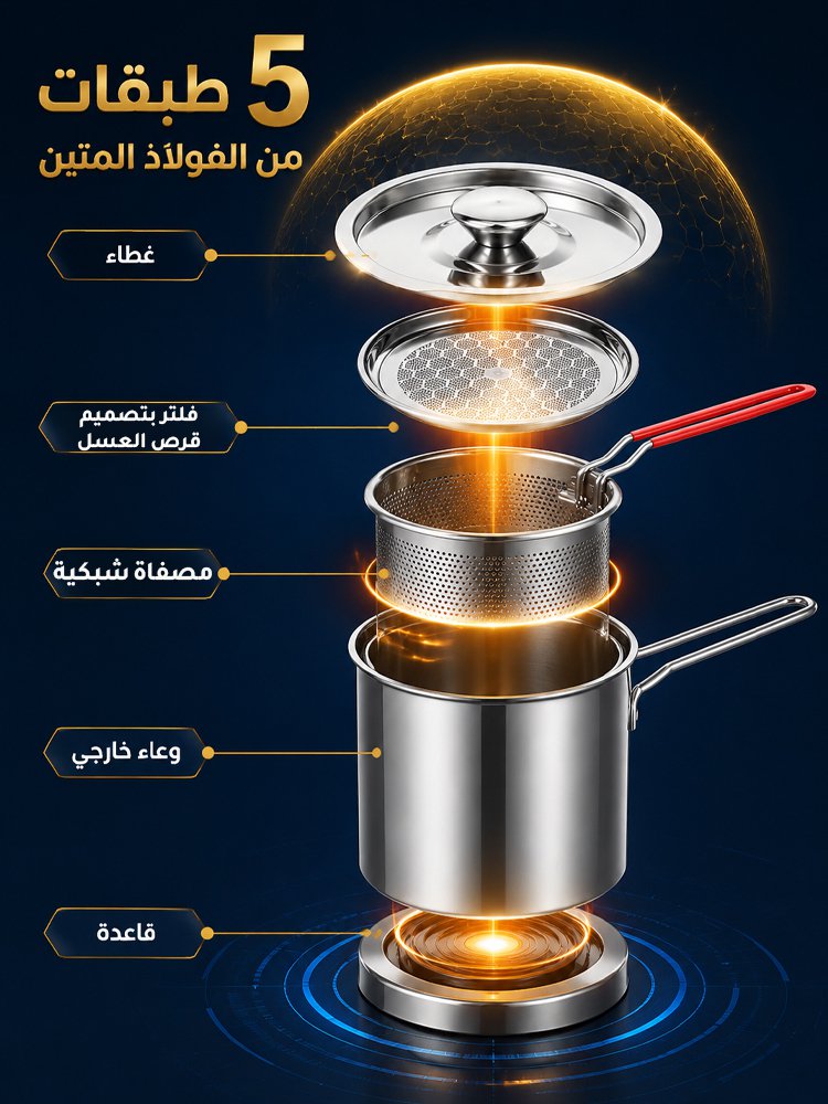 (توفير هائل للزيت) مقلاة عميقة متعددة الاستخدامات من الفولاذ المقاوم للصدأ 304