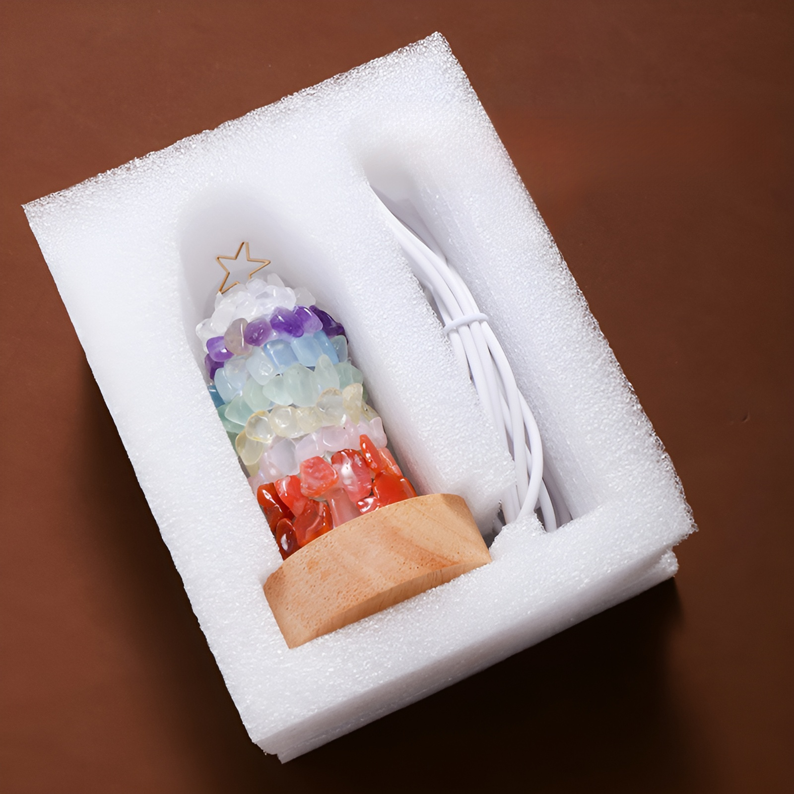 七色クリスタルチップのクリスマスツリー型ナイトライト ベッドサイドランプ 卓上装飾