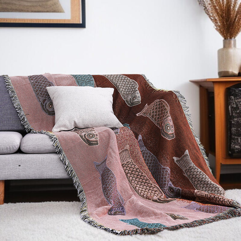 防塵フルカバーソファータオル 鯉装飾カーペット・テーブルクロス ソファブランケット 鯉柄テーブルクロス