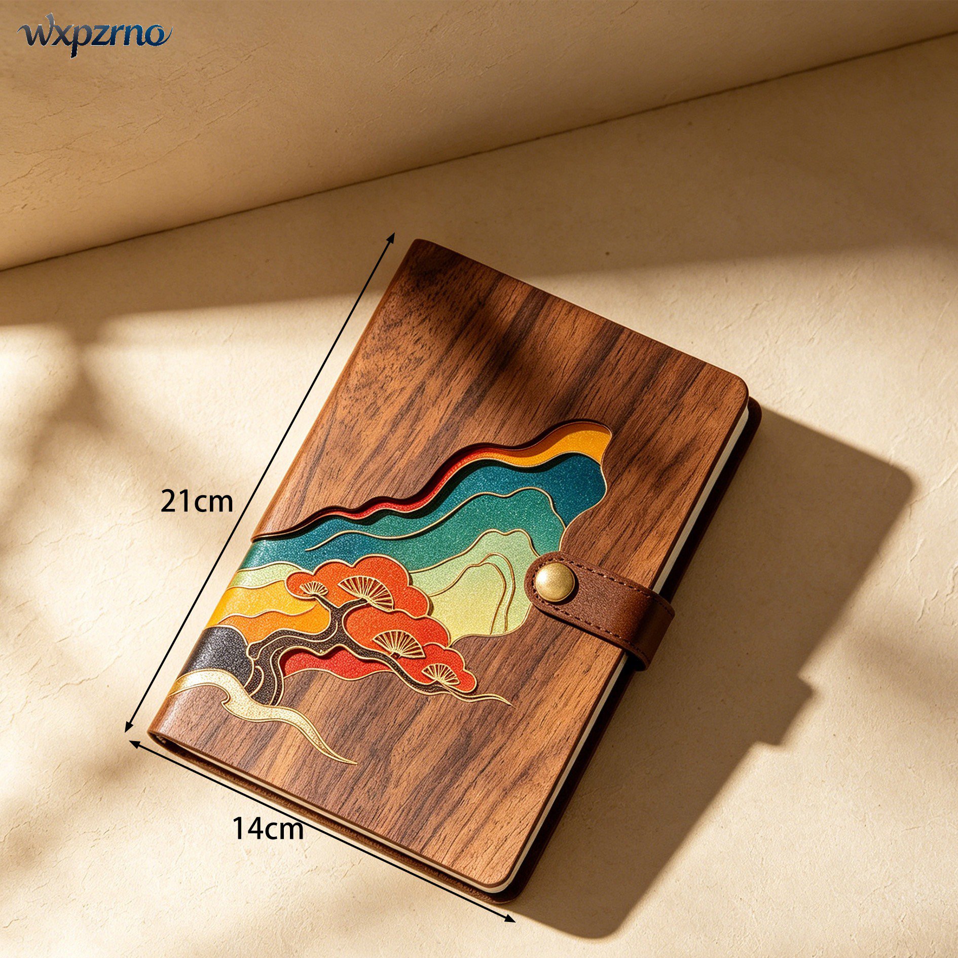 Open wooden notebook showing premium paper inside