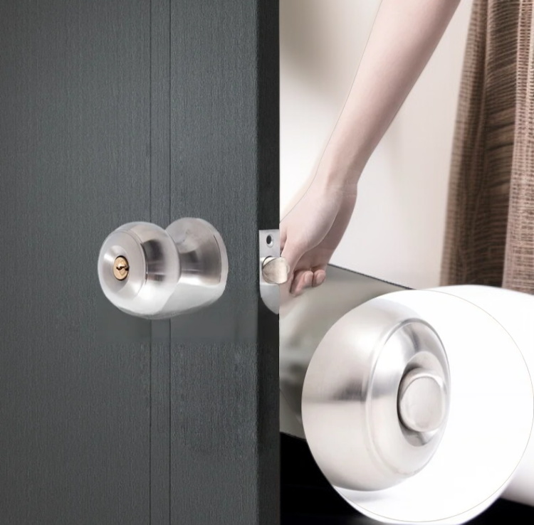 Bathroom door lock handle with adjustable ball mechanism