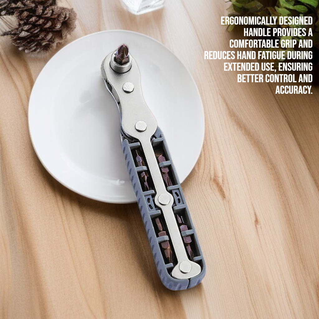 Close-up of reversible ratchet screwdriver handle