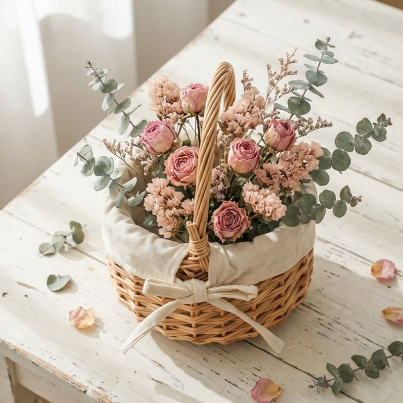 手持ちの籐製バスケット