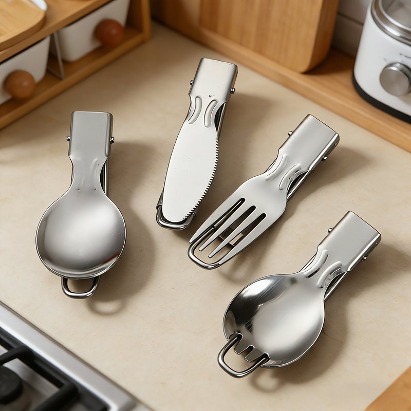 304 rozsdamentes acél összecsukható fűszerszett, hordozható evőeszköz utazáshoz