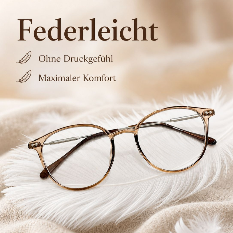 Elegante Seniorenbrille in dunklem Teebraun, ultraleicht mit grauen Gläsern