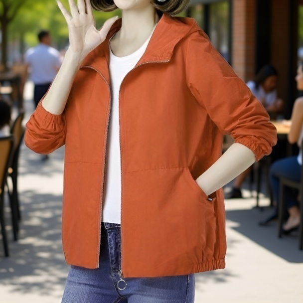 春と秋のファッションフード付きジャケット