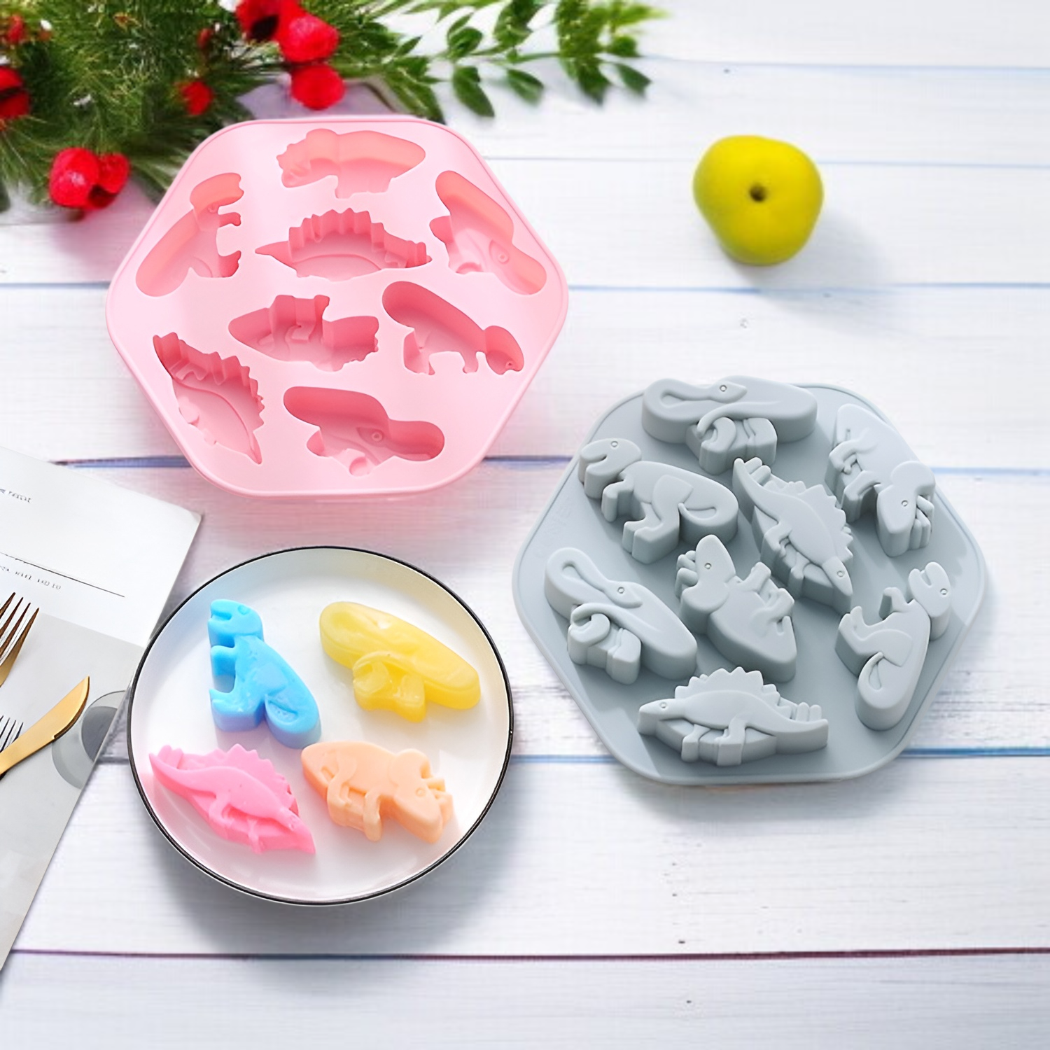 8ピース古代恐竜シリコン型全体画像