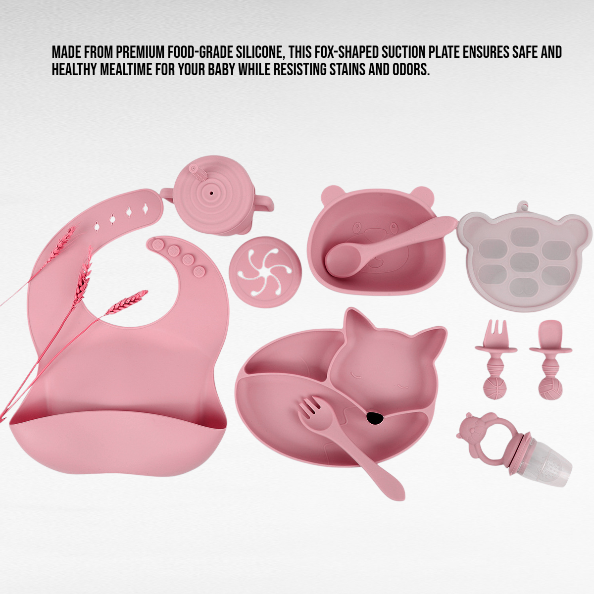  Infant Silicone Suction Bowl and Plate Set, Fox Design Feeding Tableware