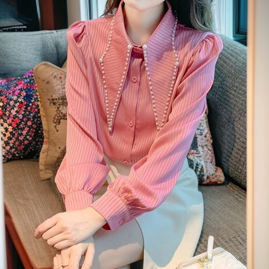 レディース減齢ゆったり長袖シャツ正面画像