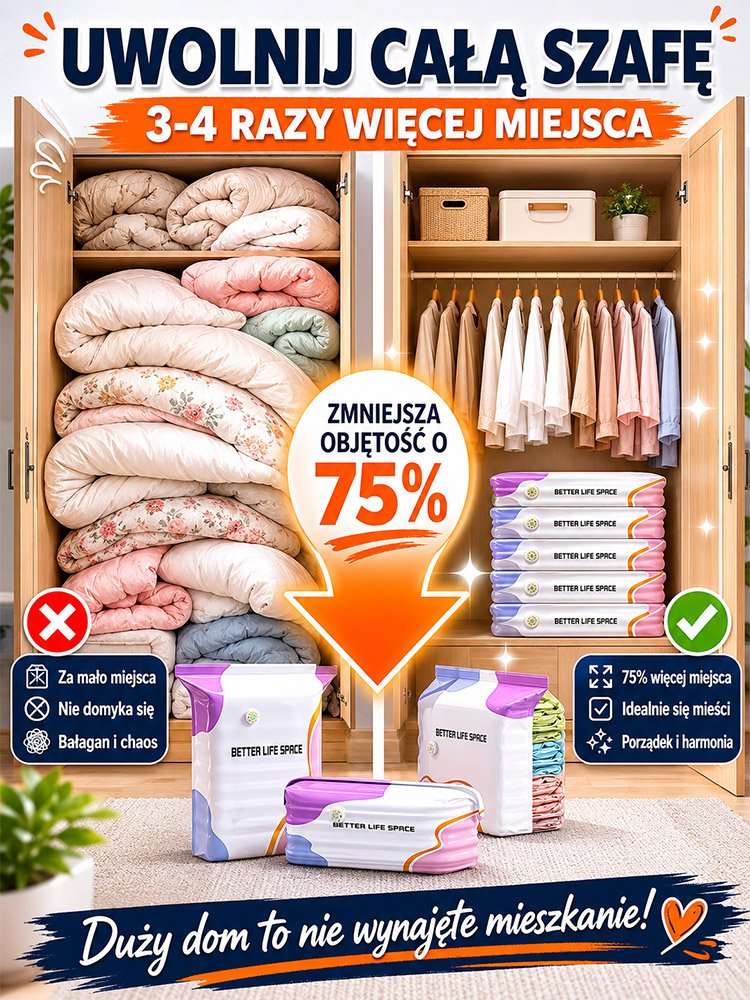 Duży worek próżniowy bez konieczności odsysania powietrza