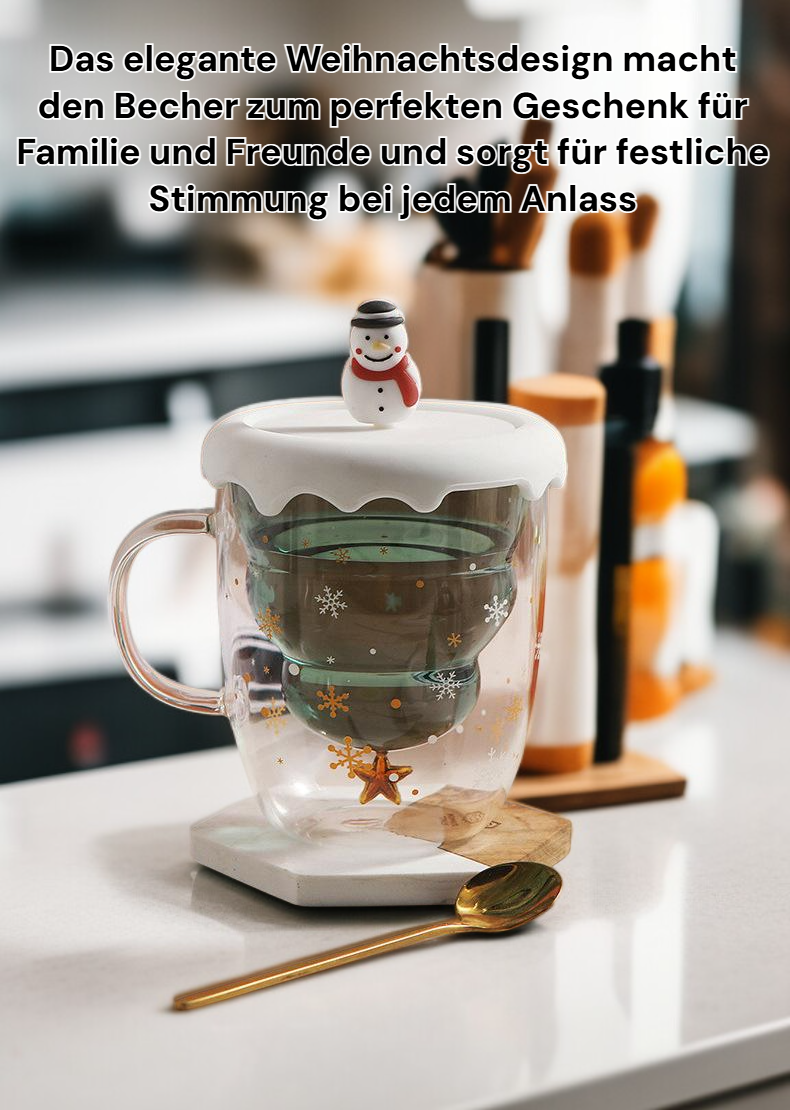 Hitzebeständiger Weihnachtsbecher aus Borosilikatglas mit festlichem Motiv