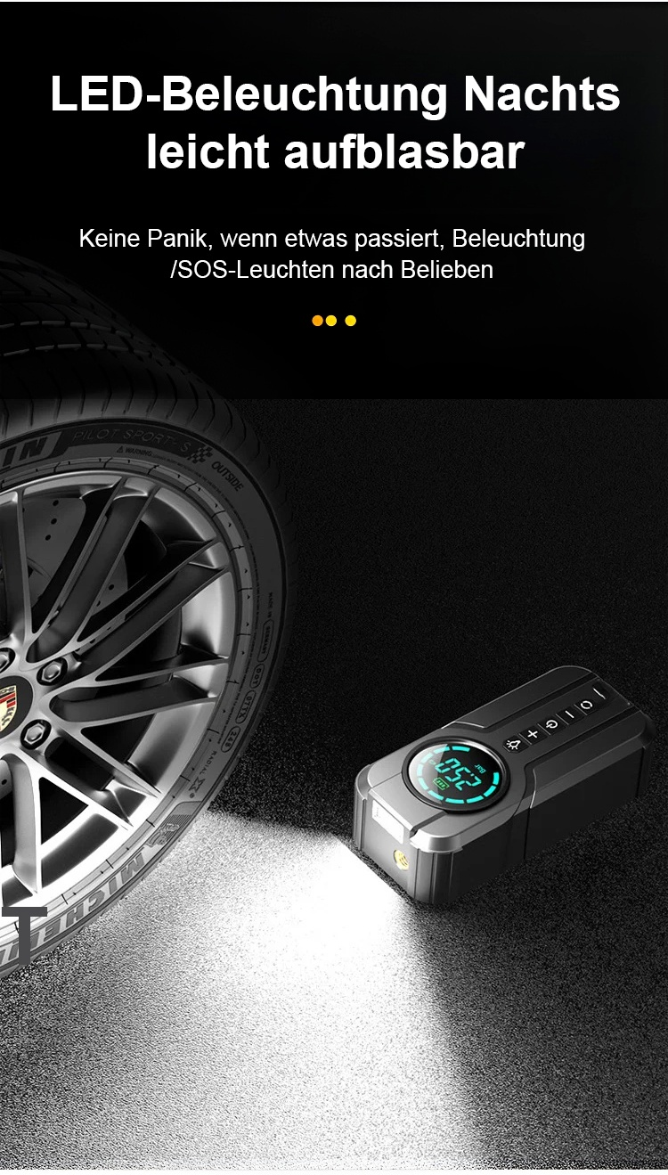 Ultraleiser Kompressor bei der Arbeit an Autoreifen