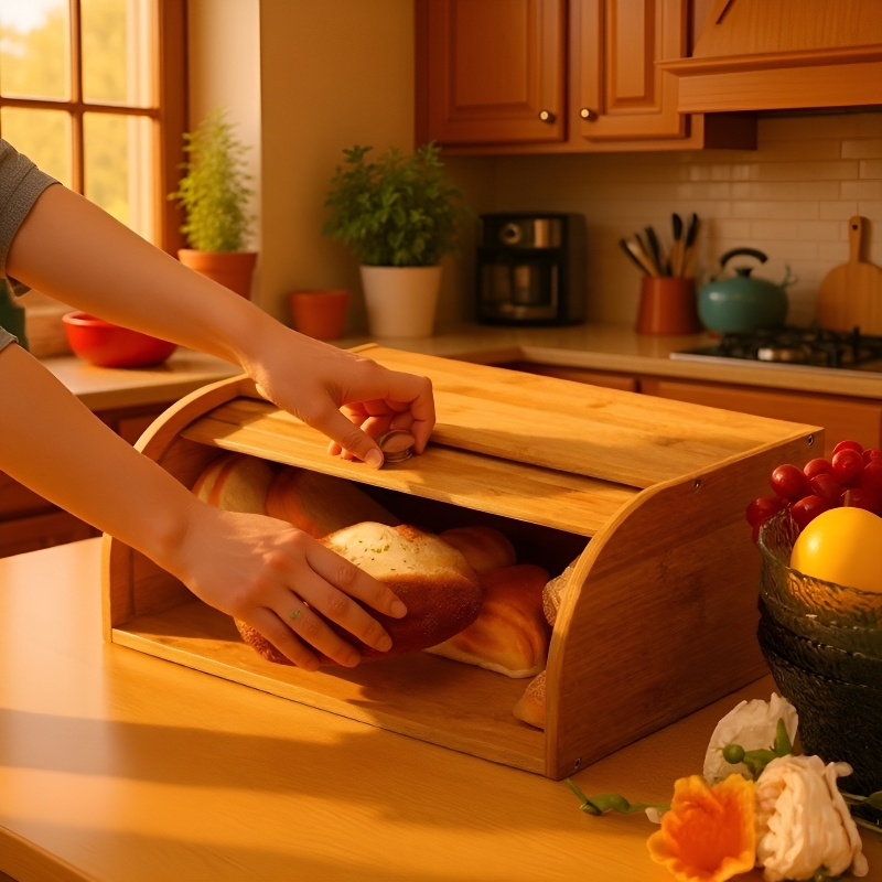 Vícevrstvá úložná krabice na chleba z bambusu detail