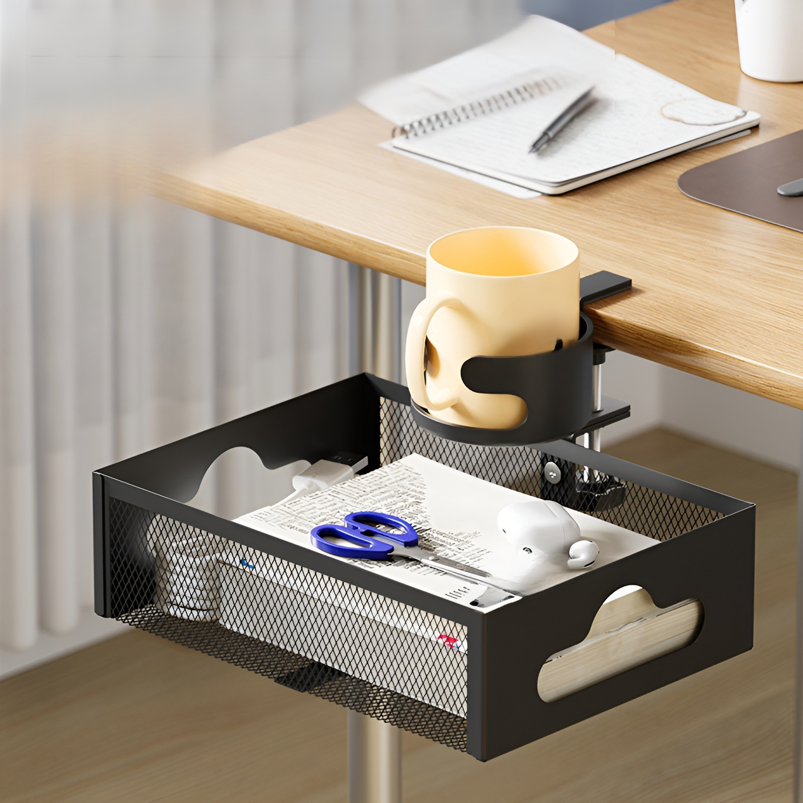  免打孔網籃式電線收納槽