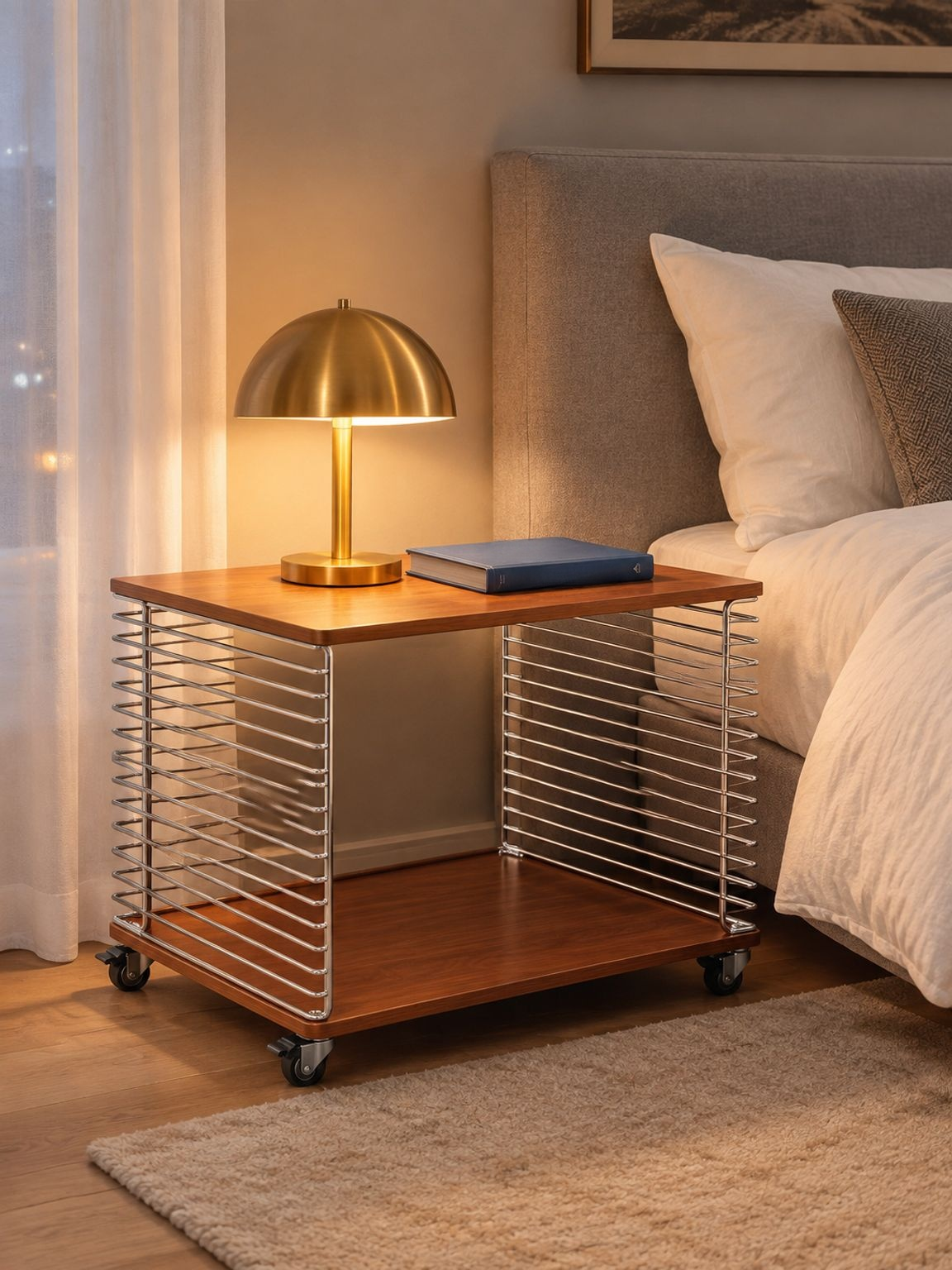 Mobiler Beistelltisch neben Sofa im Wohnzimmer