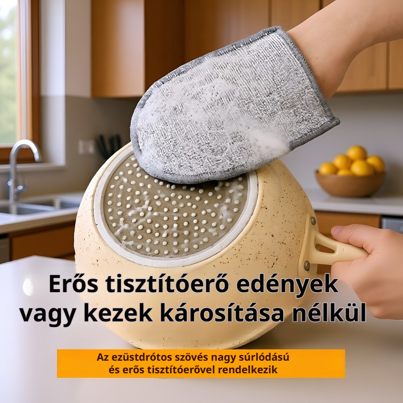 Kétoldalas, olajtaszító ezüstszálas kesztyű alakú törlőkendő