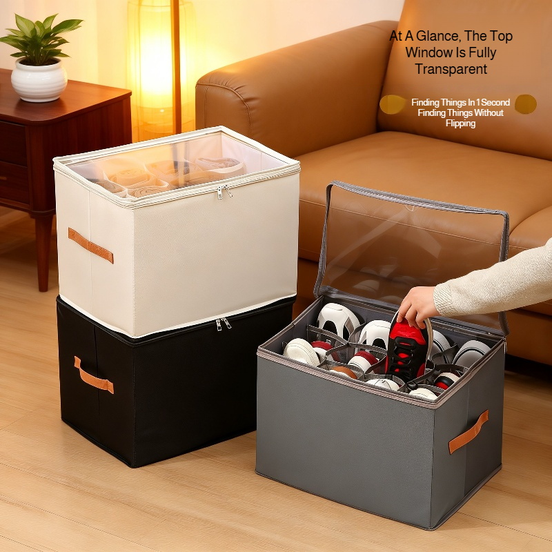 Shoe Organizer Box with Lid, Foldable Fabric, Dust and Moisture Proof