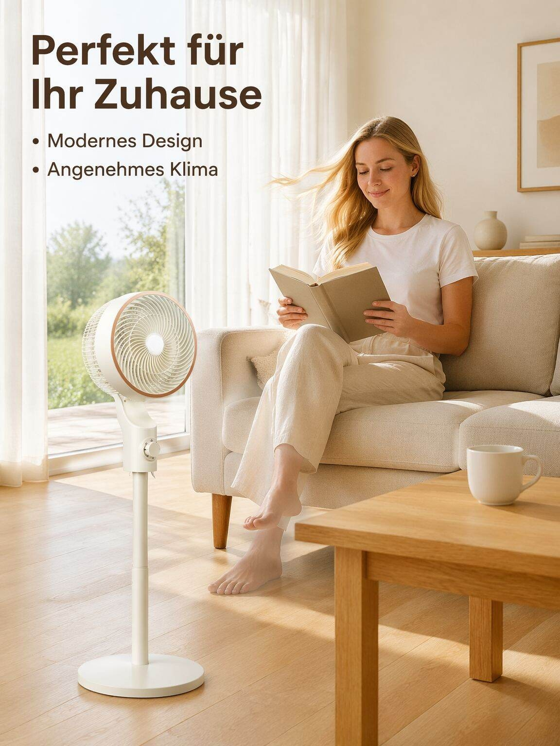 Leiser Standventilator für Zuhause und Büro, mit drei Stufen und starker Turbinenleistung