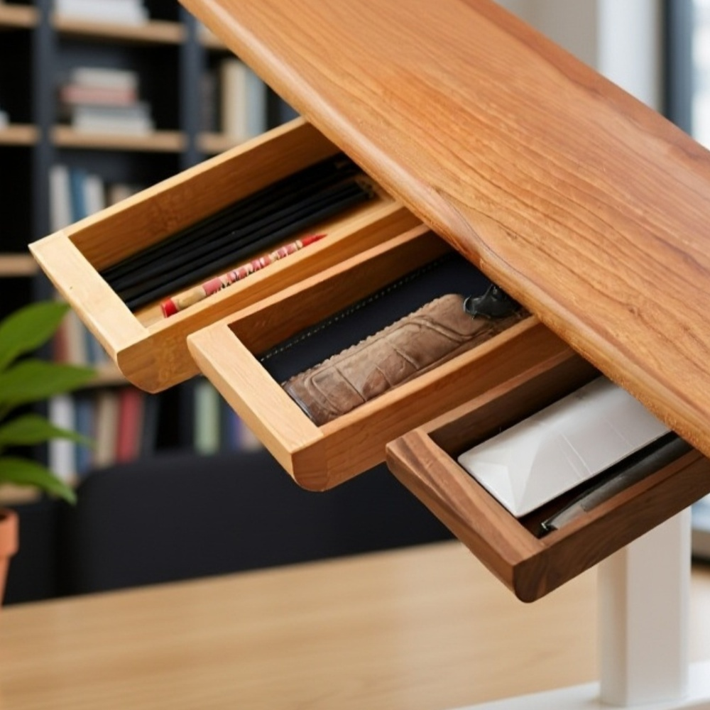 سحب صندوق خشبي لتخزين الأغراض تحت الطاولة