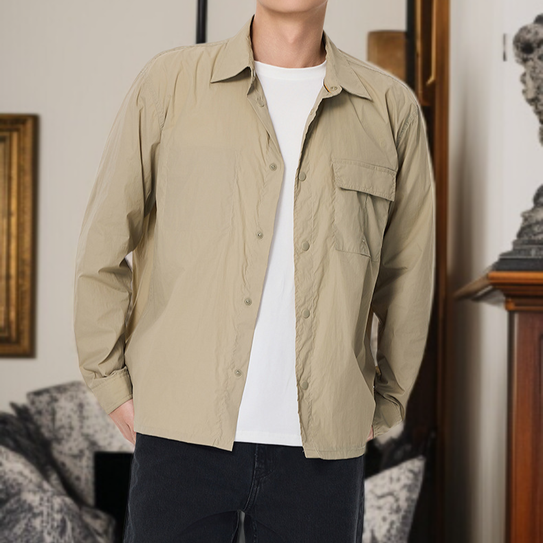 男士寬鬆長袖翻領薄外套