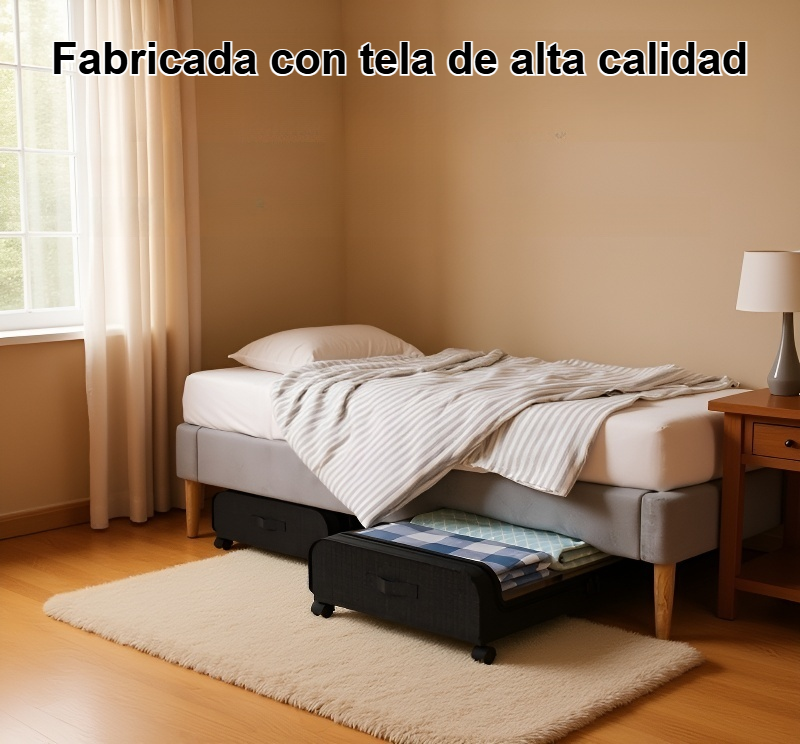 Caja de almacenamiento plegable de tela con ruedas en sala de estar