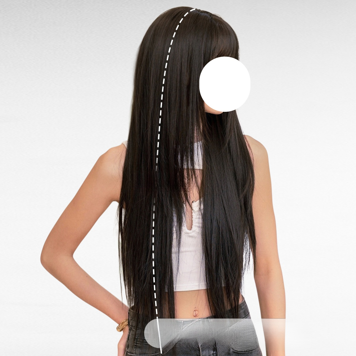 여성용 패션 긴 흑색 레이어드 풀위그, 둥근 얼굴용