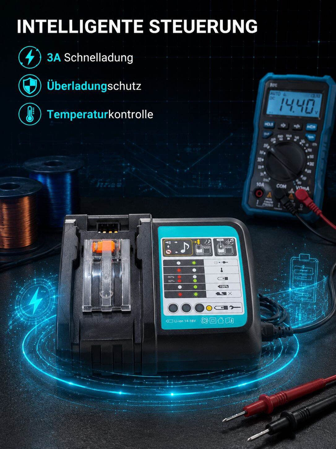 Effizientes Ladegerät kompatibel mit Makita 18V Li-Ionen-Akku